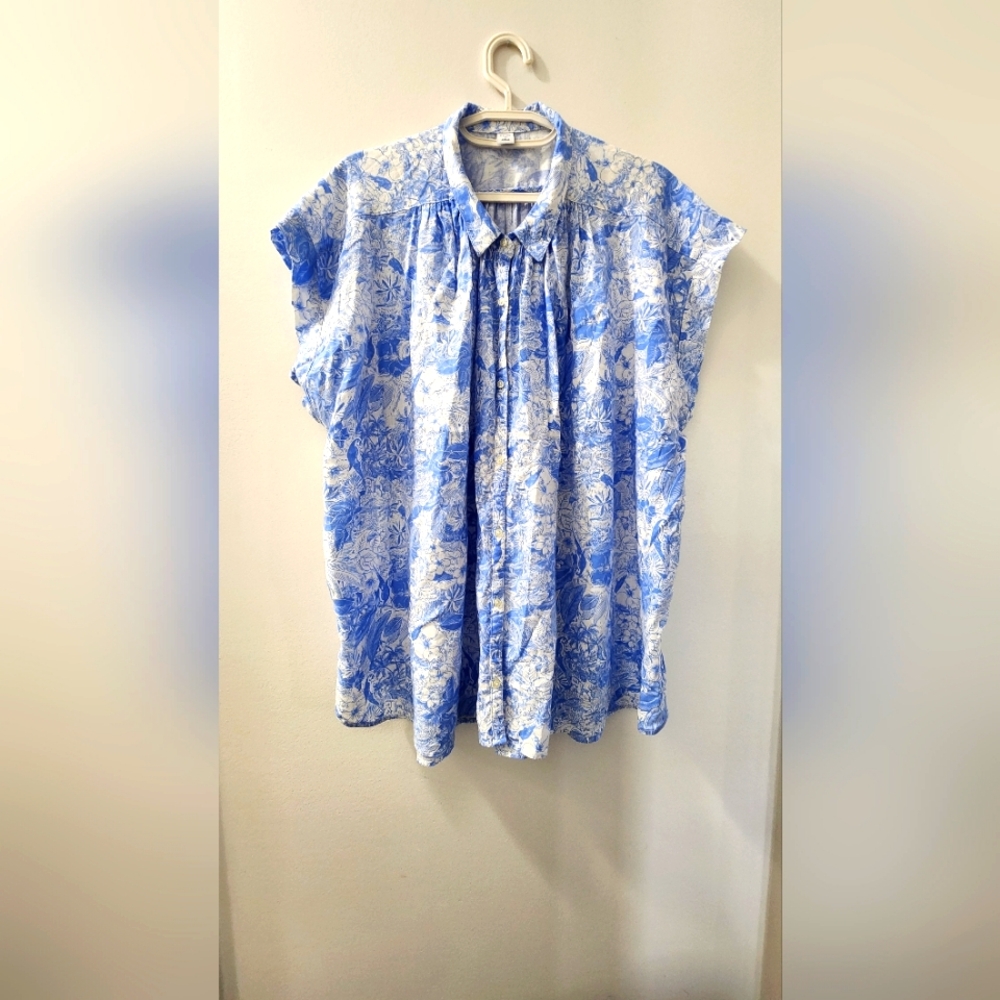 Womens Old Navy XL Tall Polynesian print oversized short sleeve blouse